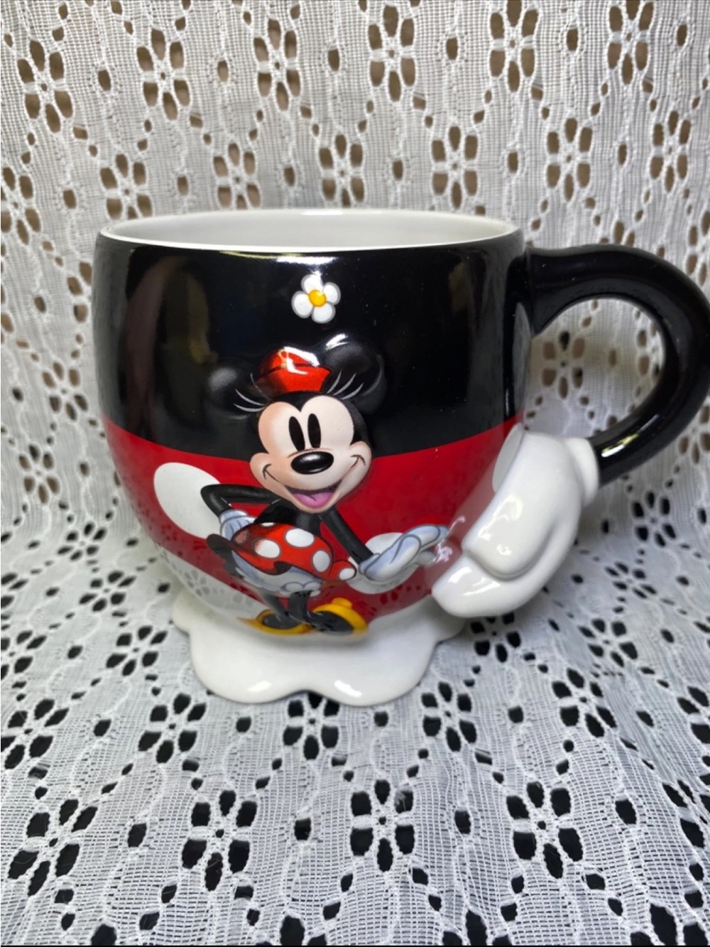 Disney Minnie Mouse Black, Red and White Ceramic Mug with Glove Handle Accent